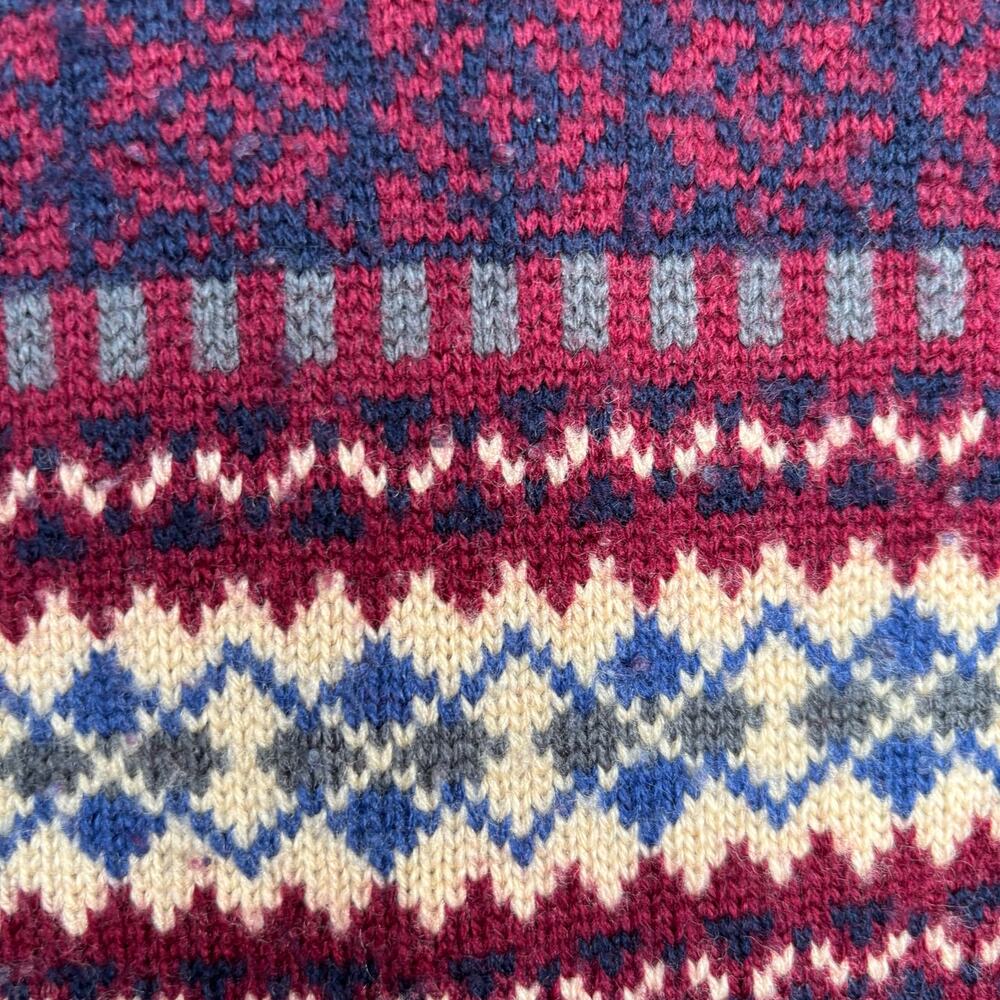 Vintage Talbots Fair Isle Wool Sweater Vest Burgundy Button Front Petite Preppy - Picture 8 of 11